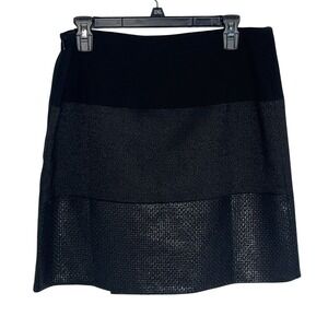 White House Black Market Black Tiered Mixed Media Mini Skirt Size 12